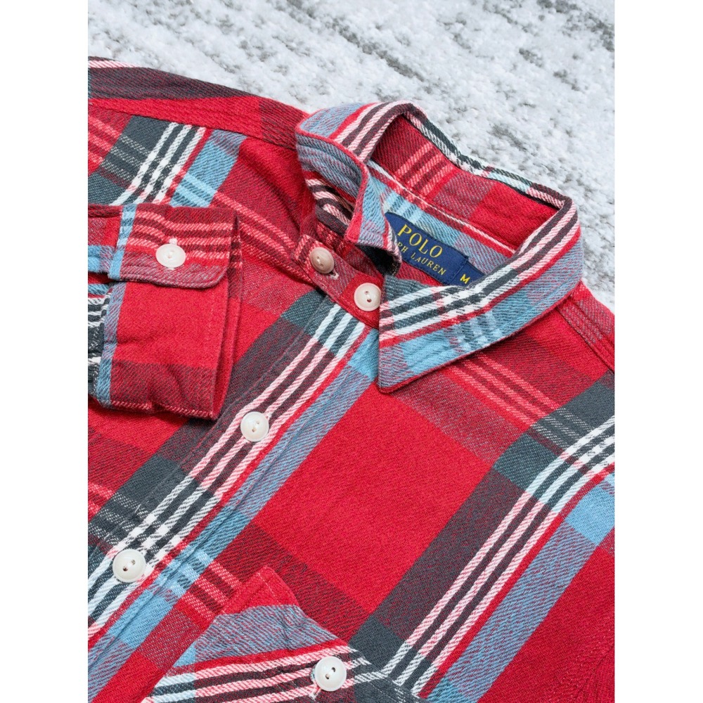 Polo Ralph Lauren Flannel Shirt Mens M Red Plaid Long Sleeve Button Down